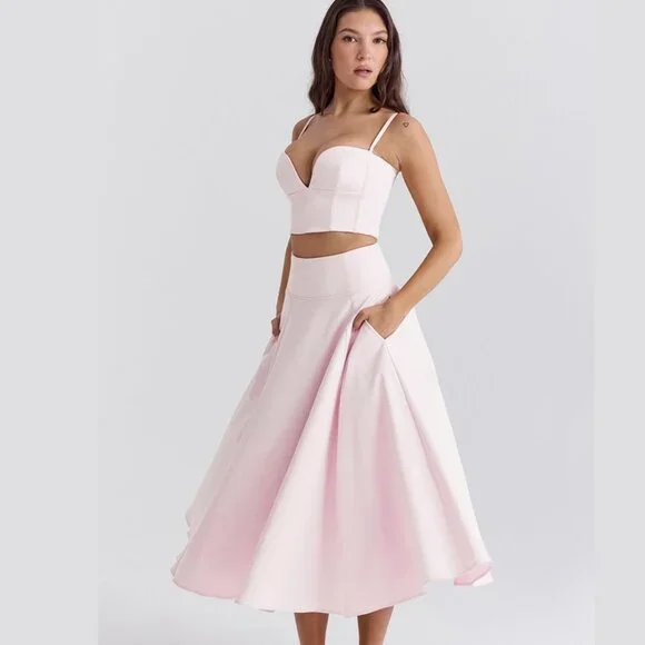 House of CB Pabla Bralette Top & Rita Midi Skirt Set Pink Small New With Tags - Picture 15 of 16